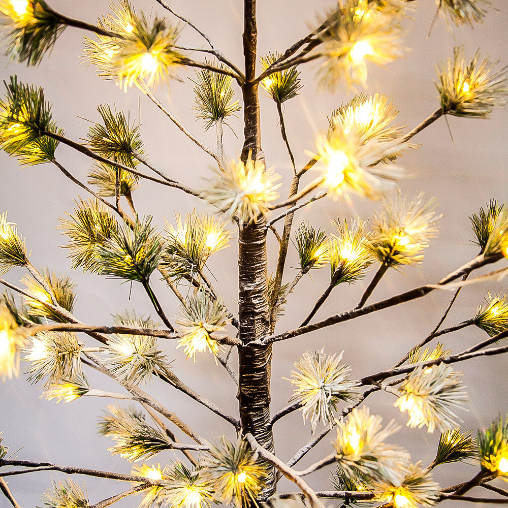 6-Ft Prelit Artificial Pine Christmas Tree with 96 Warm White LED Lights, Realistic Green Needle Leaves, Indoor & Outdoor, Adjustable Branches, Square Base – Buy a Tree and get a Pair of Stockings