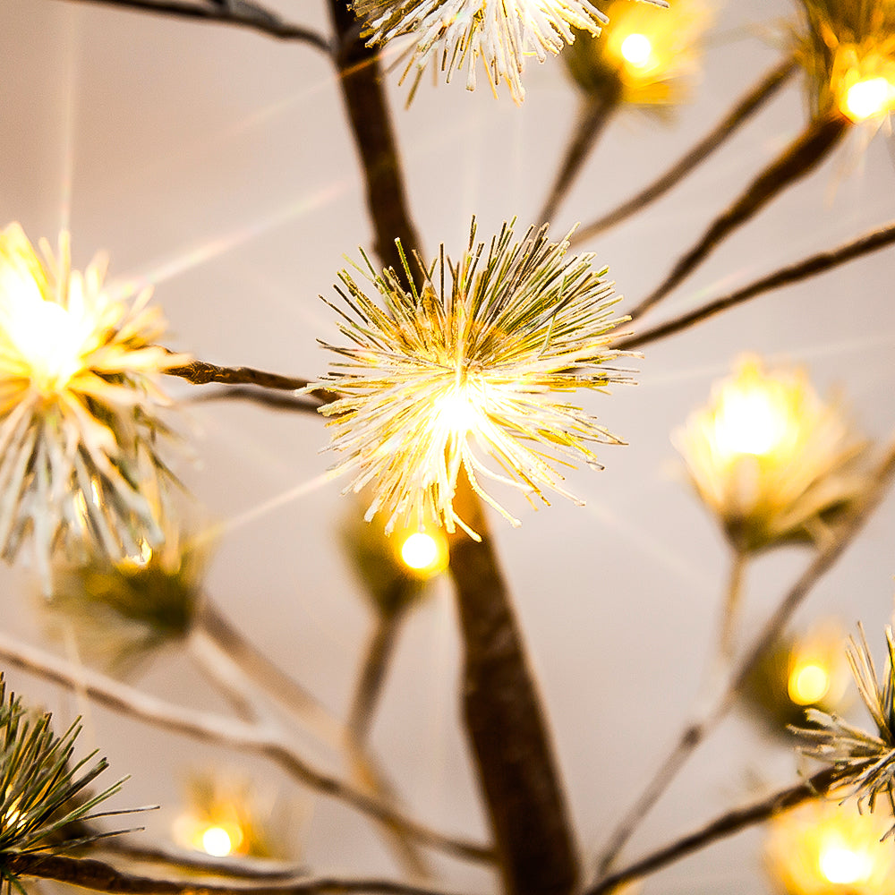 6-Ft Prelit Artificial Pine Christmas Tree with 96 Warm White LED Lights, Realistic Green Needle Leaves, Indoor & Outdoor, Adjustable Branches, Square Base – Buy a Tree and get a Pair of Stockings
