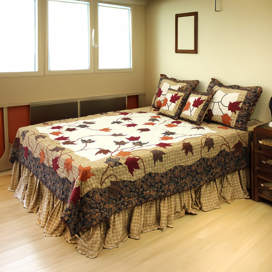 Autumn Bliss Quilt, Hand cut and Appliqued cotton fabric motifs.