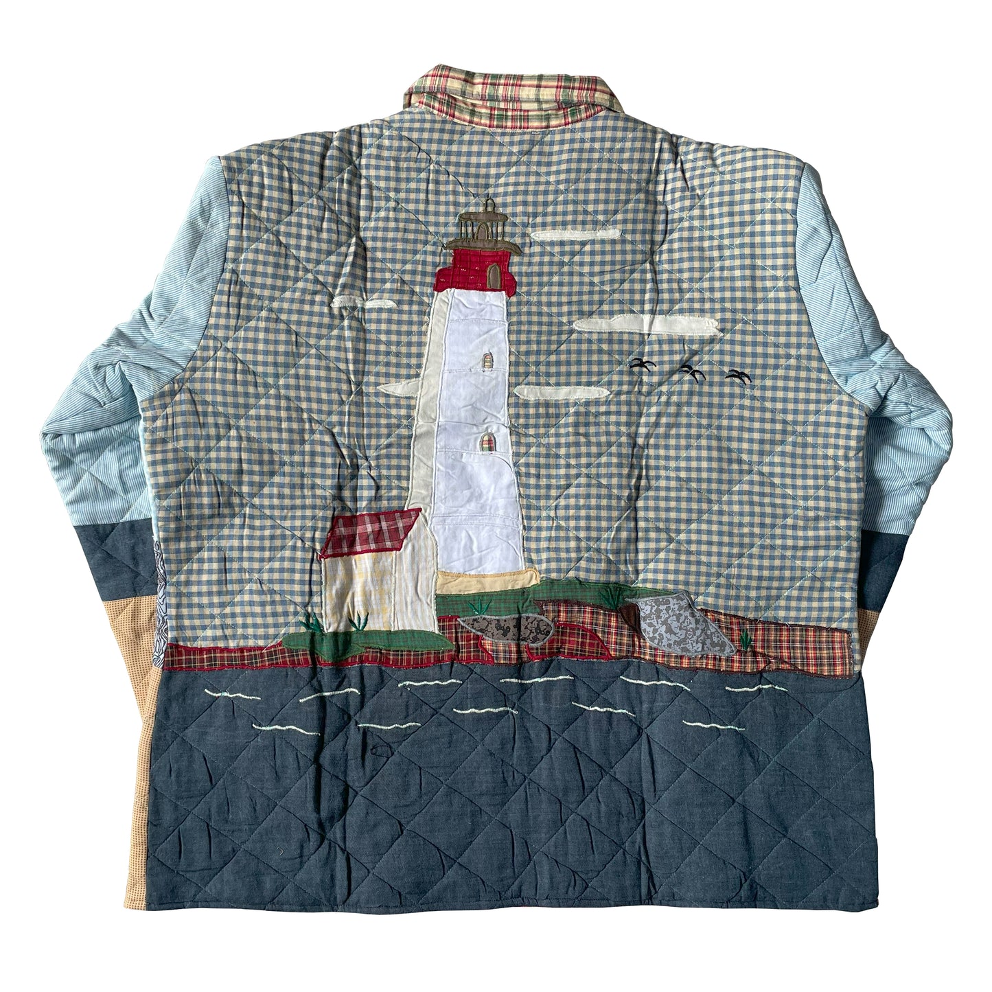 Coastal Elegance Reversible Quilted Cotton Jacket | Lighthouse-Inspired Design, Regular Fit, Soft Cotton Filling for Comfort | Extra Small