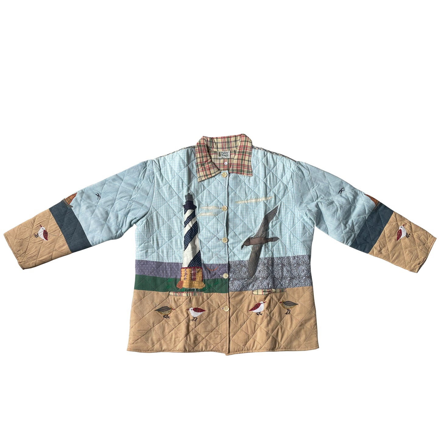 Coastal Elegance Reversible Quilted Cotton Jacket | Lighthouse-Inspired Design, Regular Fit, Soft Cotton Filling for Comfort | Extra Small