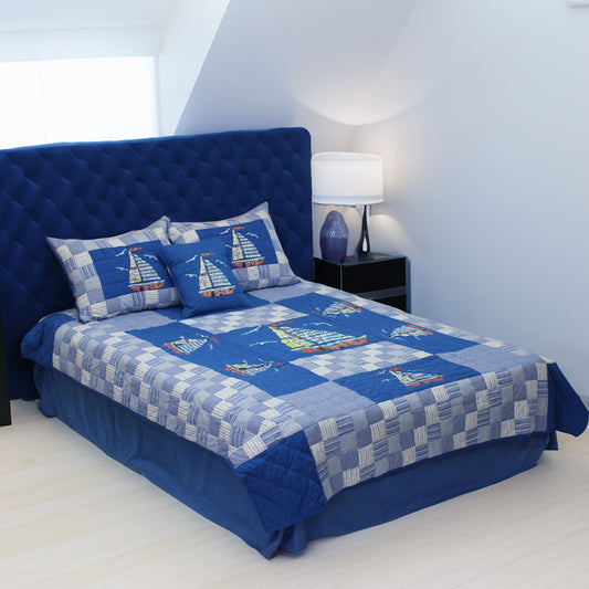 Blue Sail Quilt, Hand cut and Appliqued cotton fabric motifs.