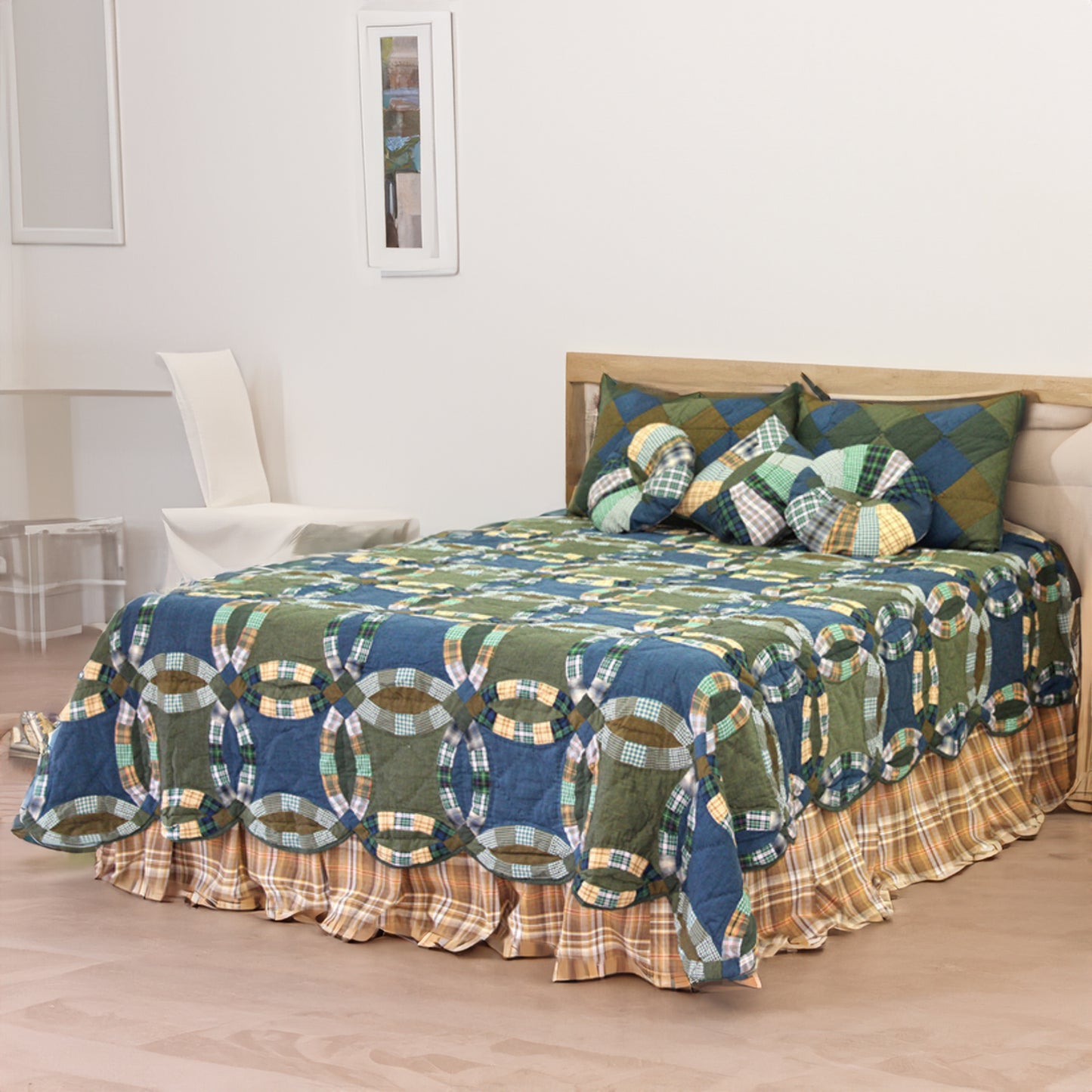 Chambray Ring Super King Quilt – 110"x96" Handmade Quilt with Double Ring Wedding Pattern – Custom Sizes Available