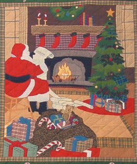 Christmas Quilt | Santa by the Fireside Throw 50"W x 60"L | Handmade | Soft Cotton Filled