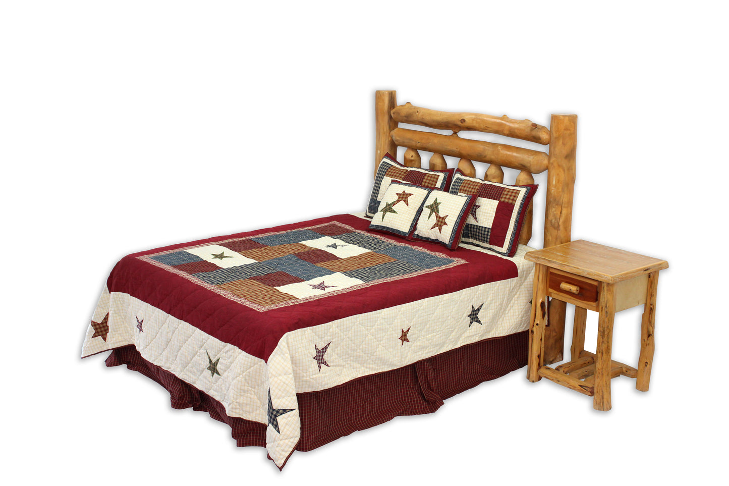 Countryside Star Quilt | Queen size Quilt - Handmade, 100% Cotton Reversible Quilt with Rustic Patchwork & Appliqué Stars