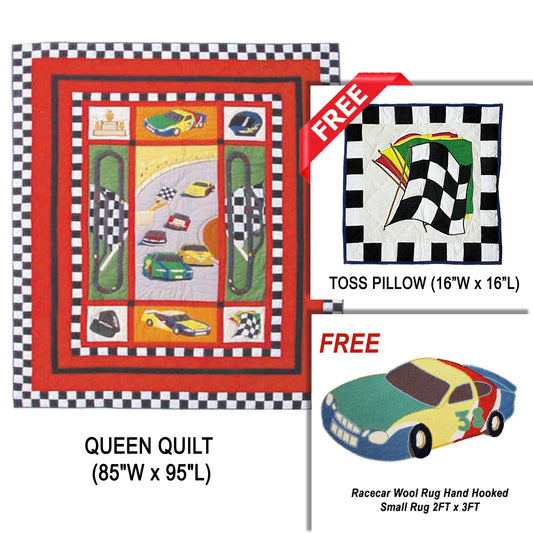 Hot Wheels Race Car Cotton Reversible Quilt, Queen Size - 85"W x 95"L.