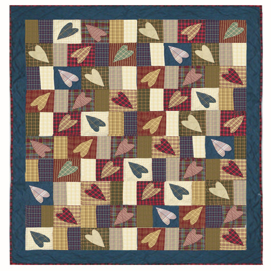 Beating Hearts / Country Hearts Quilt, Hand cut and Appliqued cotton fabric motifs.