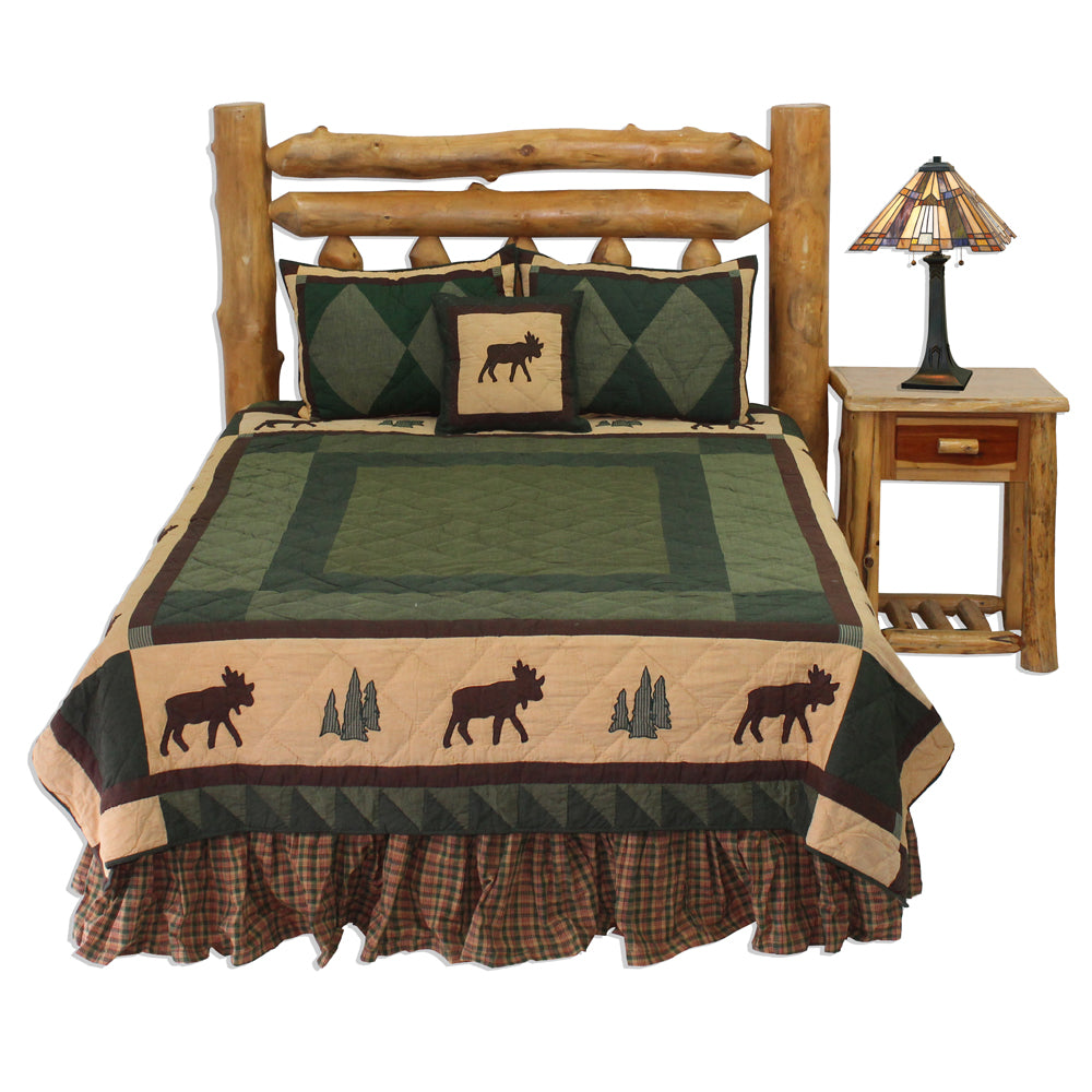 Alpine Cedar Trail Quilt, Hand cut and Appliqued cotton fabric motifs.