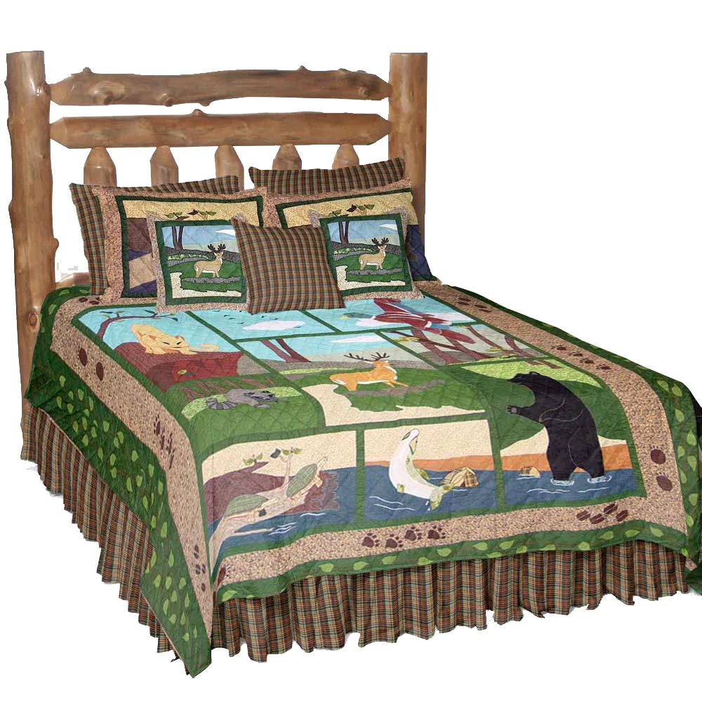 American Wilderness Quilt, Hand cut and Appliqued cotton fabric motifs.