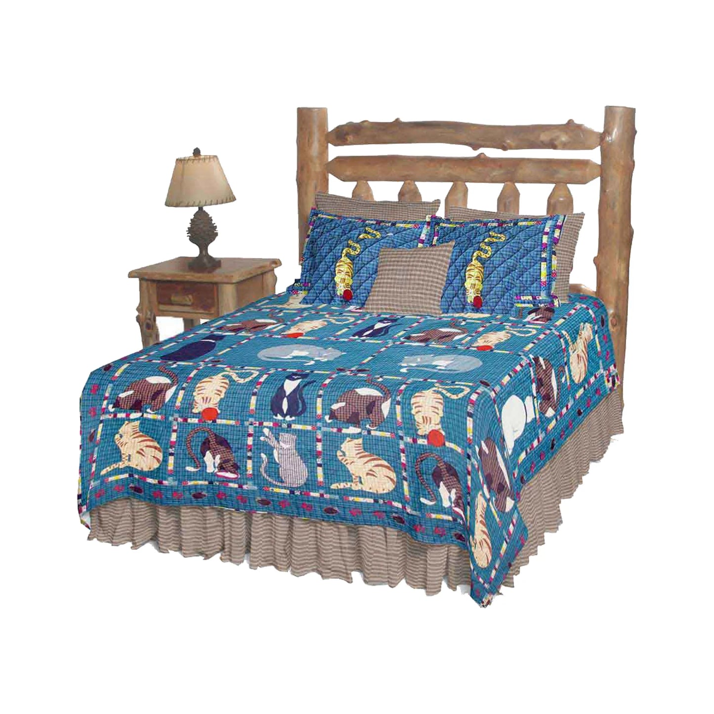 Kitty and Meow Quilt, Hand cut and Appliqued cotton fabric motifs.