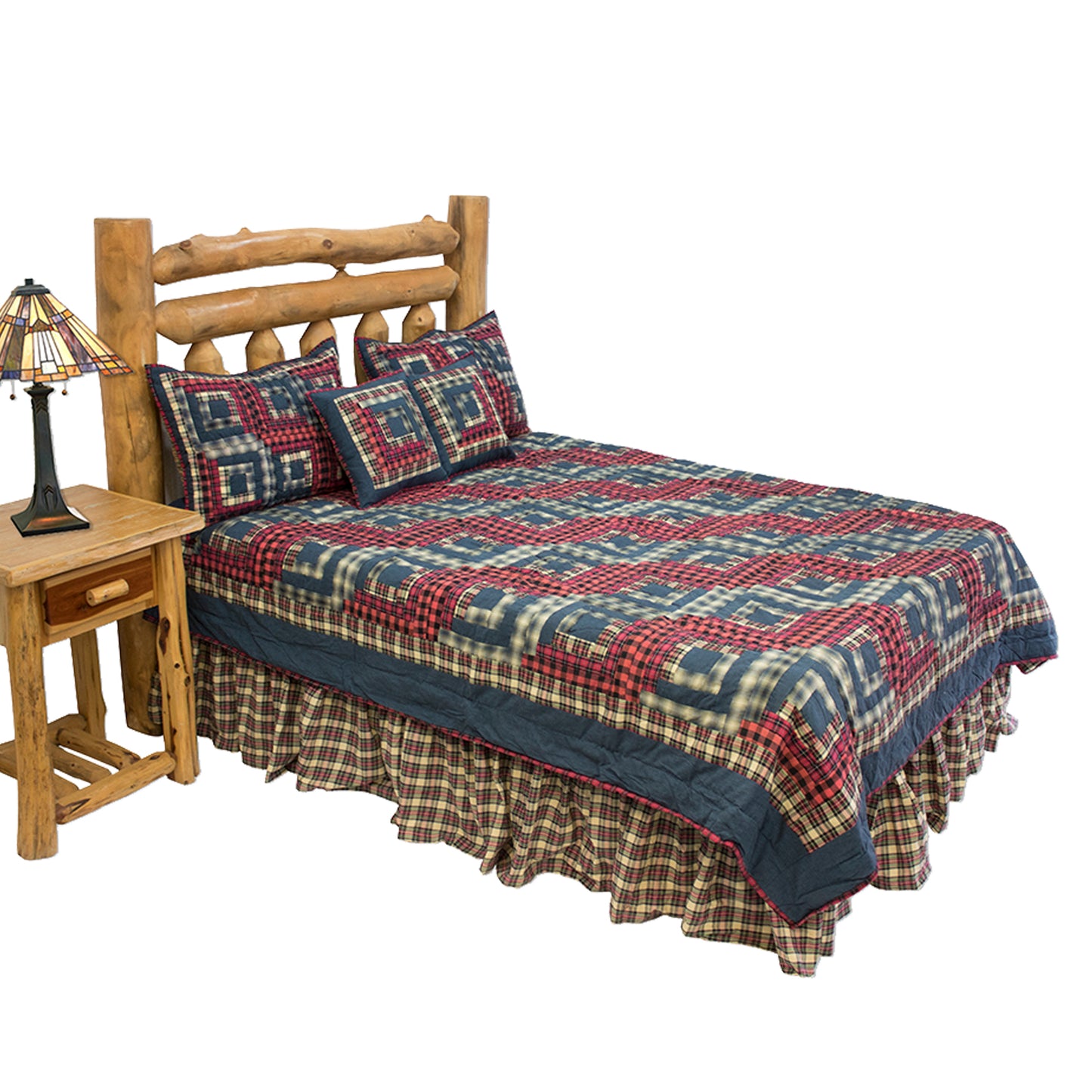 Blue Red Elegance Quilt, Hand cut and Patchwork cotton fabric blocks.