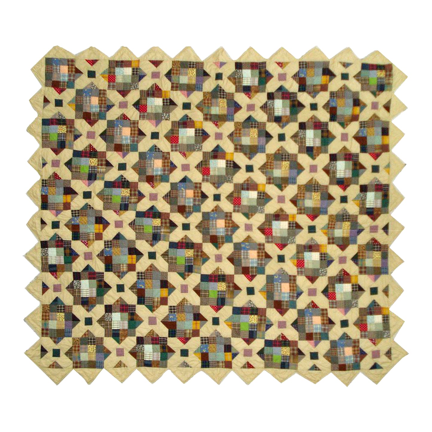 Village Crossroads Quilt, Hand cut and Patchwork cotton fabric blocks.