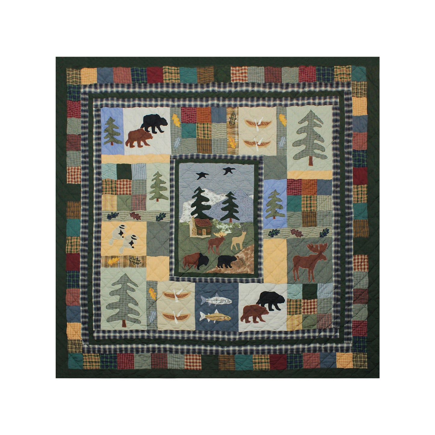 Up North Woods Quilt, Hand cut and Appliqued cotton fabric motifs.