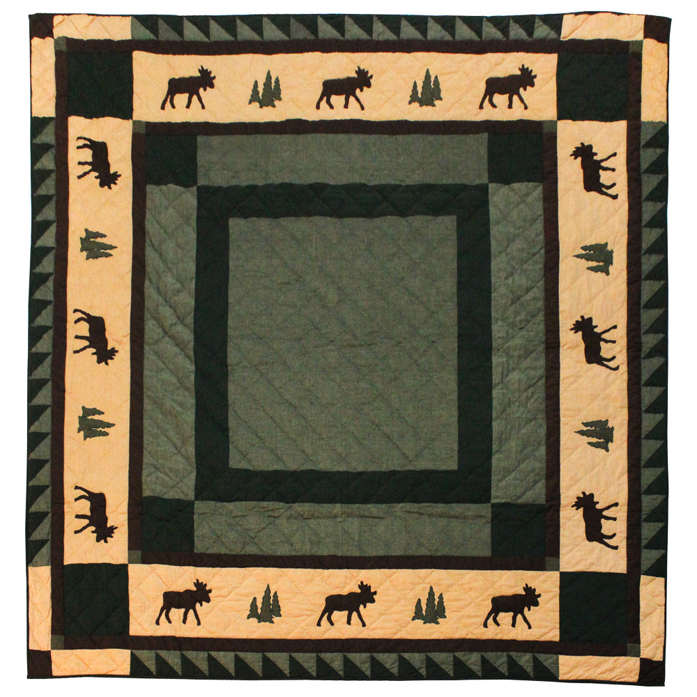 Alpine Cedar Trail Quilt, Hand cut and Appliqued cotton fabric motifs.