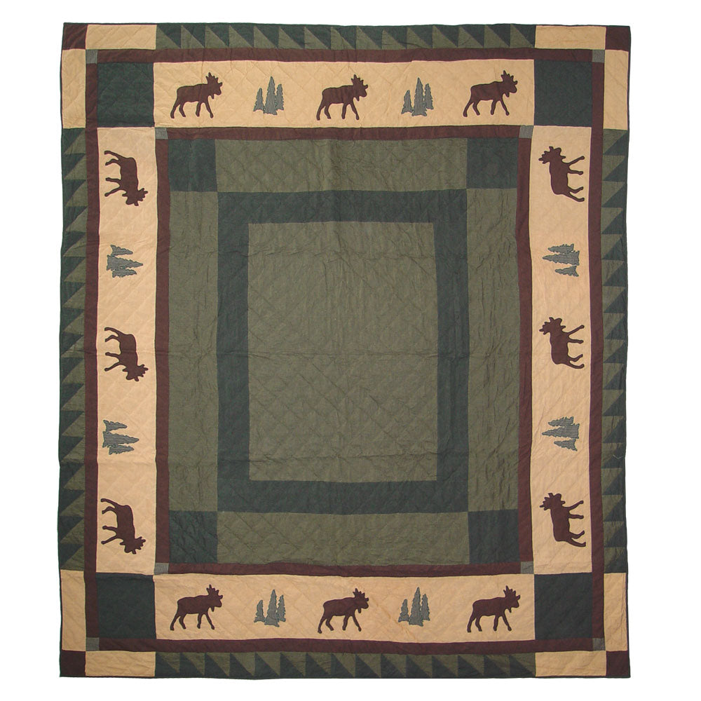 Alpine Cedar Trail Quilt, Hand cut and Appliqued cotton fabric motifs.