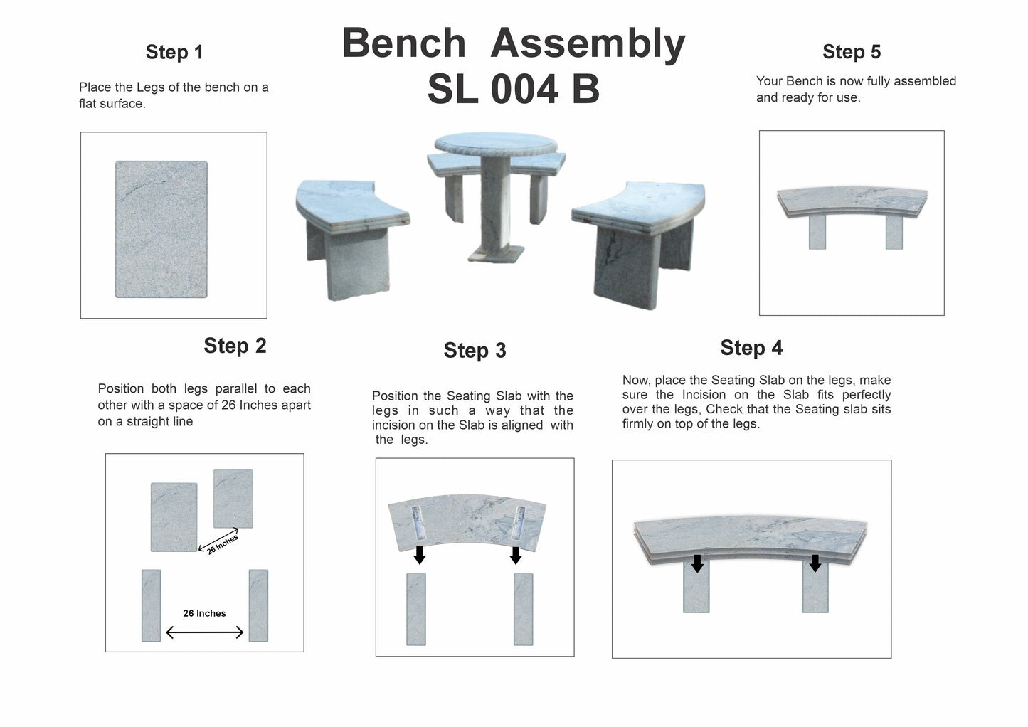 Circular Teapoy with 3 Curved Granite Stone Park Benches | Outdoor Ensemble | Granite Stone Park Set | Relaxing Outdoor Seating