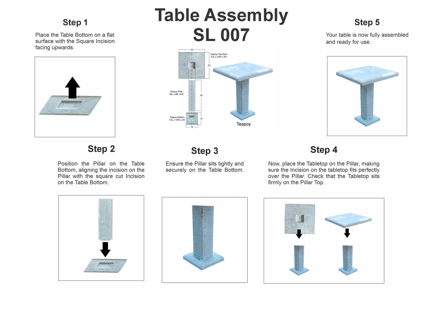 Elegant Natural Granite Stone Garden Seating | 4 Seater Square Stool and Teapoy Ensemble Set