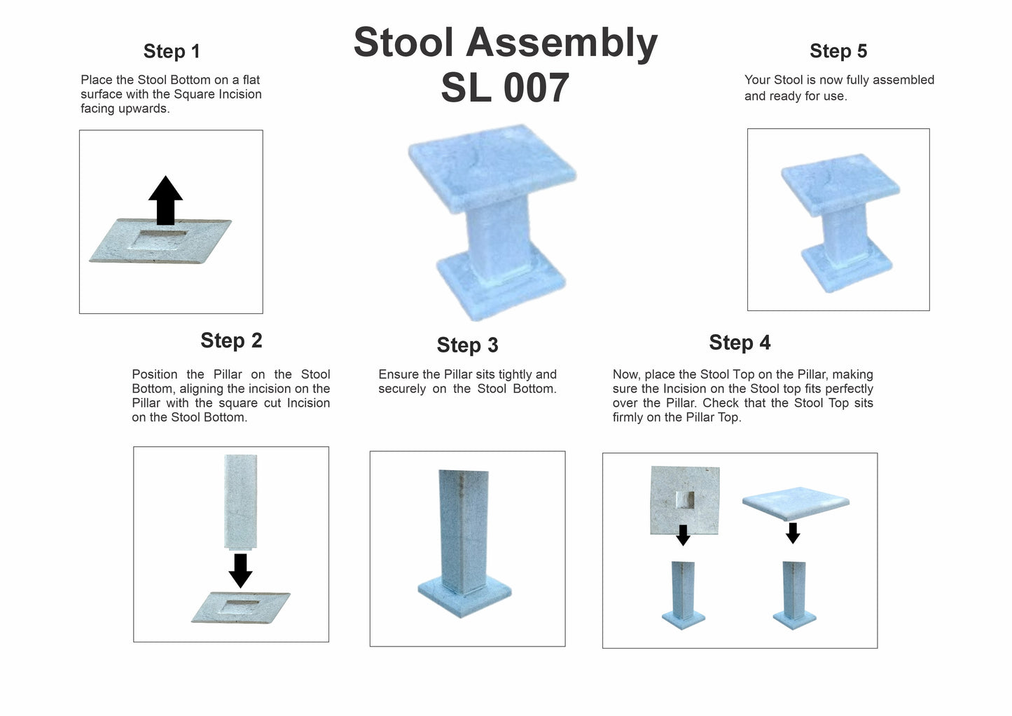 Elegant Natural Granite Stone Garden Seating | 4 Seater Square Stool and Teapoy Ensemble Set