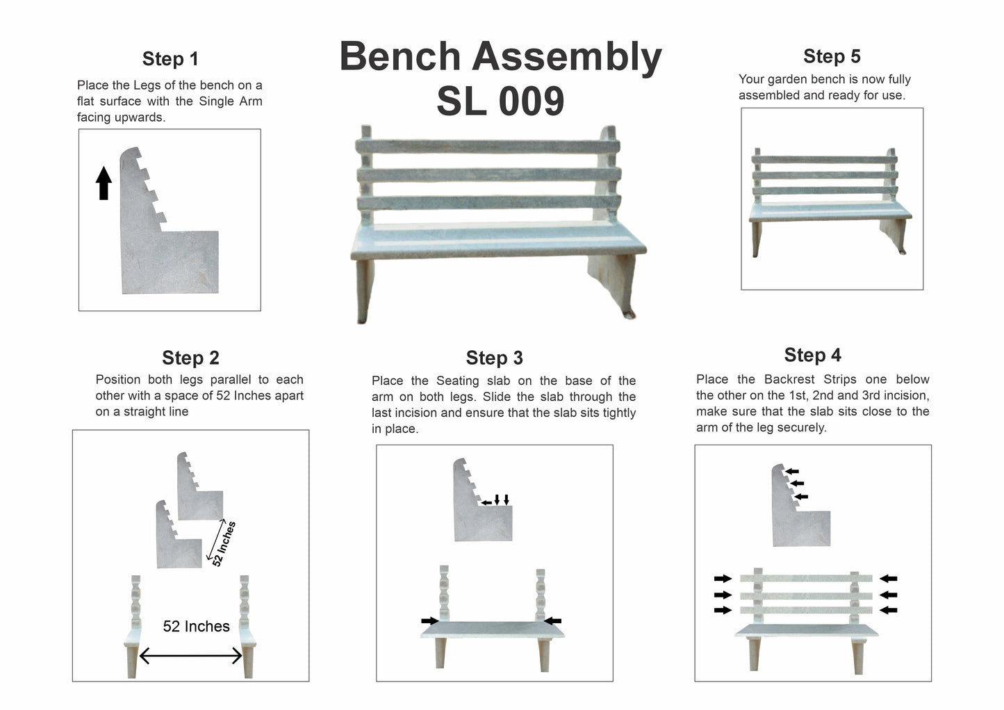 Elevate Your Park Experience | Granite Three-Seater Park Bench with Backrest for Outdoor Spaces | 5 Ft Long | 2 Inch Thickness seater