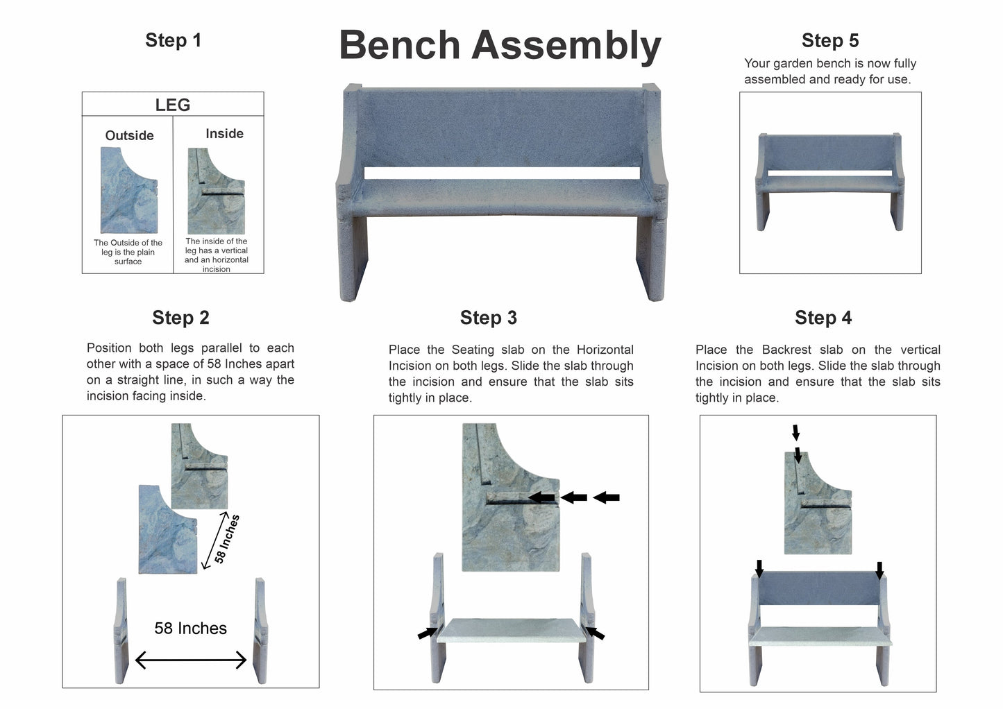 Embrace Nature with Outdoor Stone Park Benches | Granite Comforts | 5 Ft Long | 3 Inch Thickness Seater
