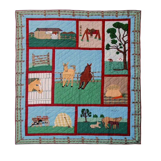 Dobbins number Horse Cotton Reversible Quilt, Queen Size - 85"W x 95"L.