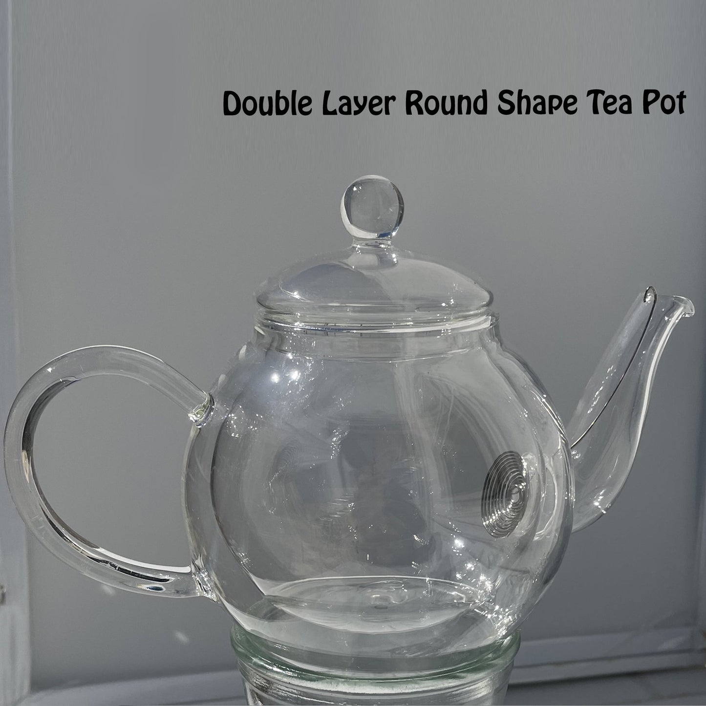 Round Shaped Double Layer Glass Teapot (530 ML), Teapot with Removable Infuser and Lid, Heatproof Safe side handle with Cups
