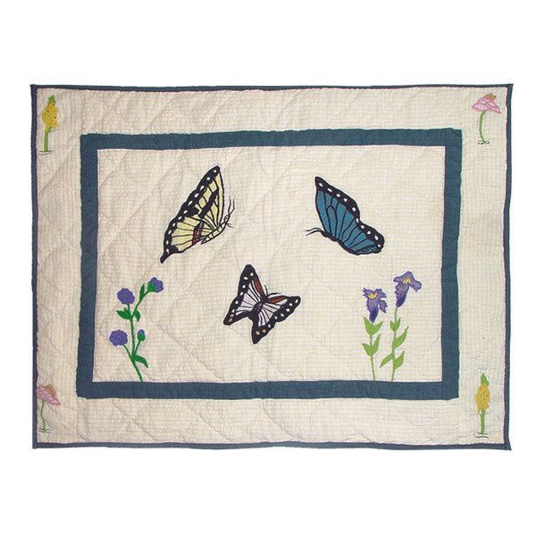 Flutterring Butterflies Quilt, Hand cut and Appliqued cotton fabric motifs.
