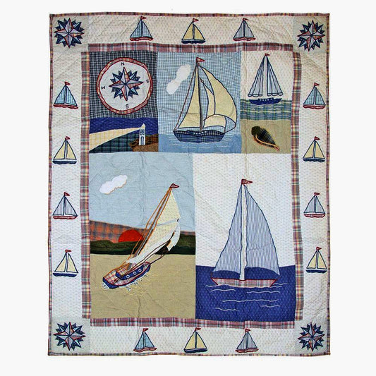 Patch Magic’s Nautical Drift Cotton - Crib Quilt / Baby Quilts – Handmade Crib Quilt, Filled with Soft Cottons.