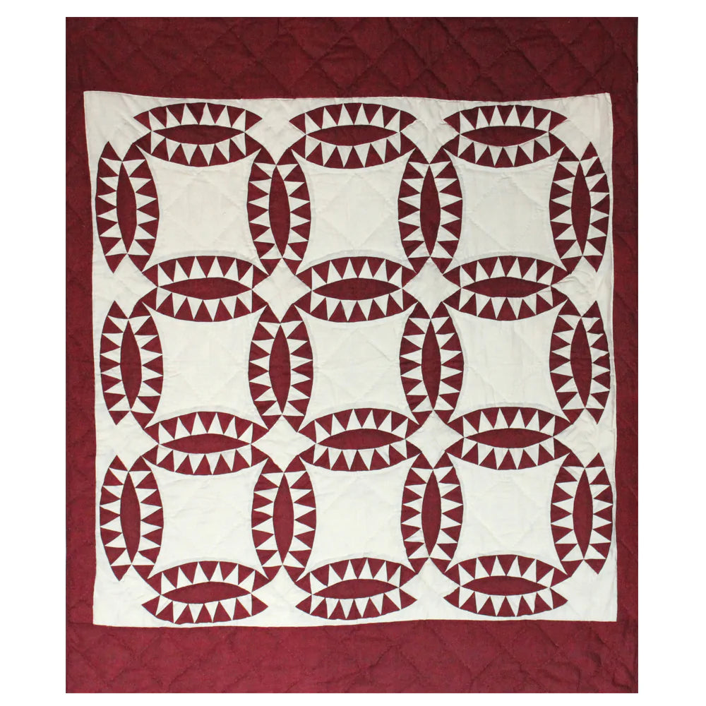 Ruby Wedding Ring Quilt, Hand cut and Patchwork cotton fabric blocks.