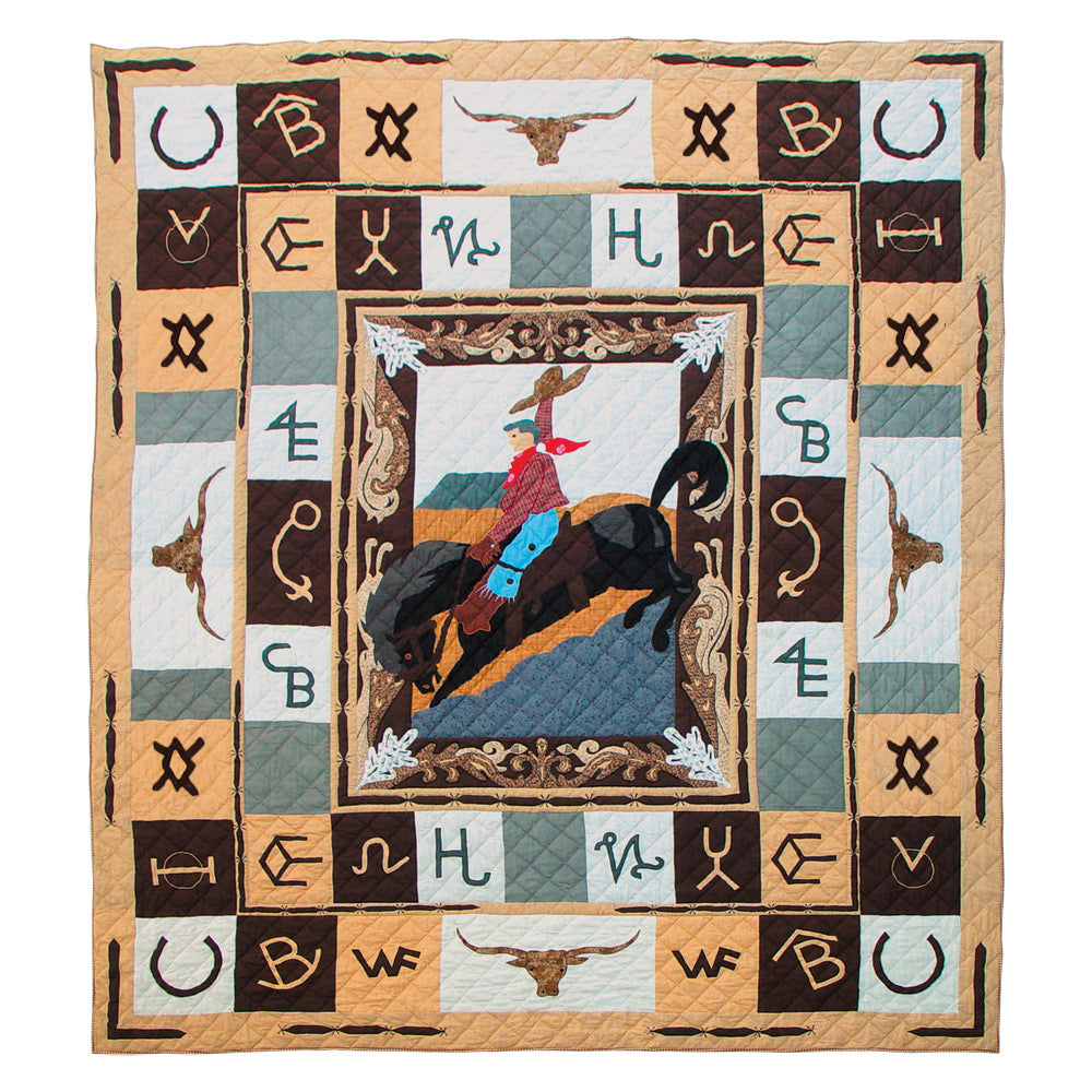 Wranglers Delight Quilt, Hand cut and Appliqued cotton fabric motifs.