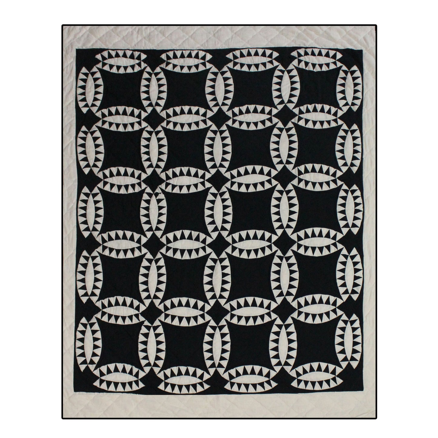 Black Wedding Ring Quilt, Hand cut and Patchwork cotton fabric blocks.