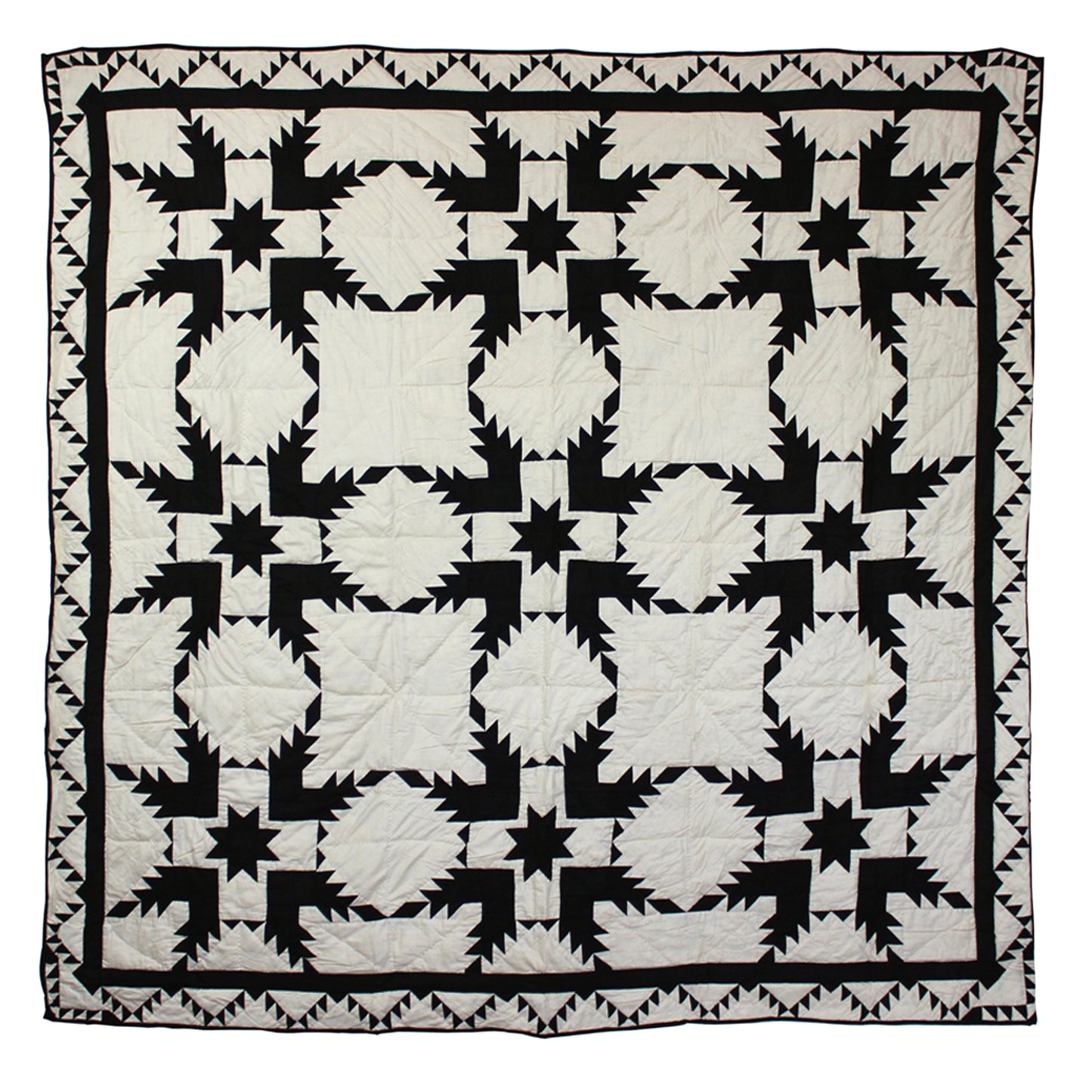 Coal Feathered Star Quilt, Hand cut and Patchwork cotton fabric blocks.