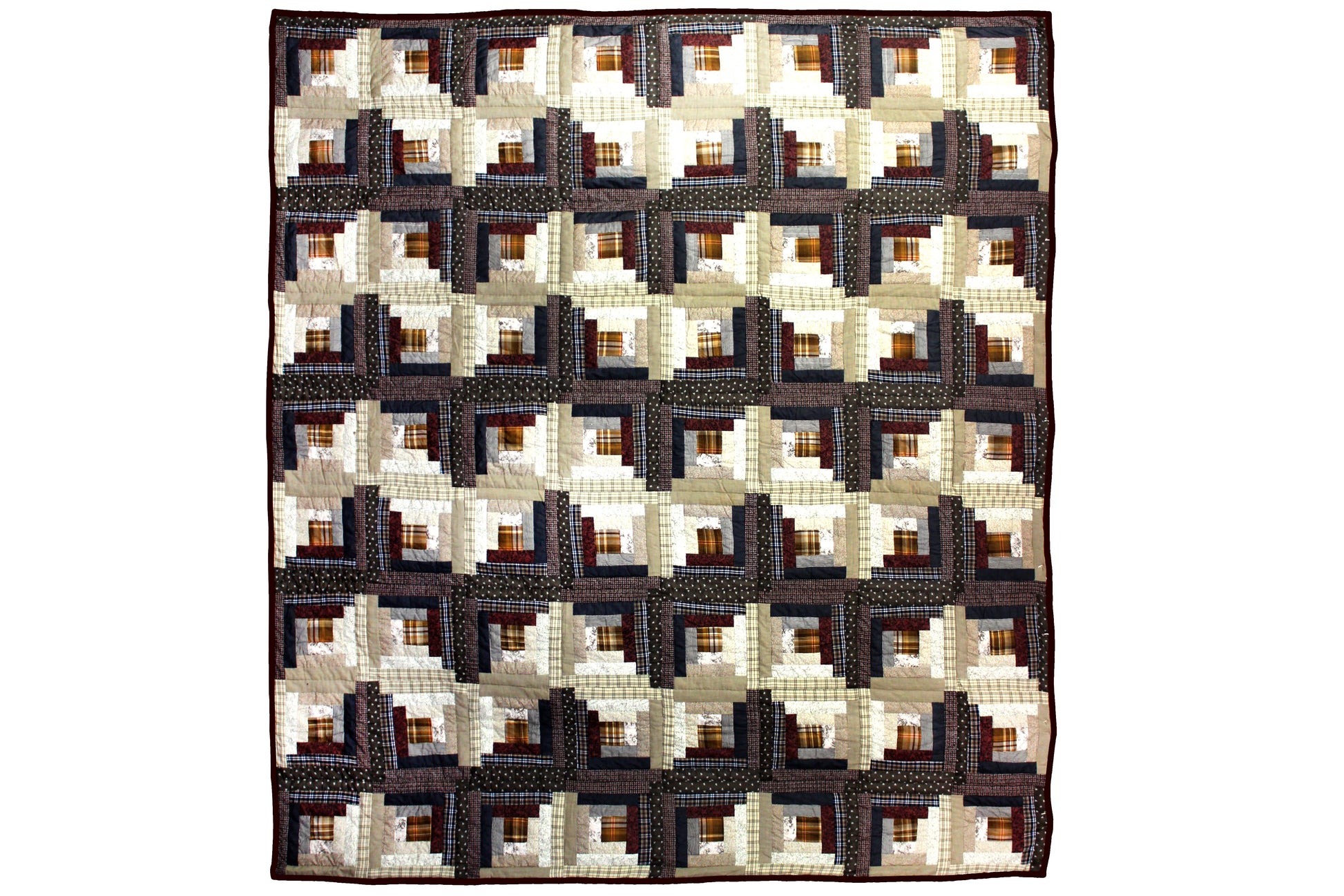Patch Magic’s  Express Log Cabin - Patchwork Lap / Throw Quilt -  Filled with Soft Cotton, Handmade, 100% Cotton Throw/Lap Quilt.