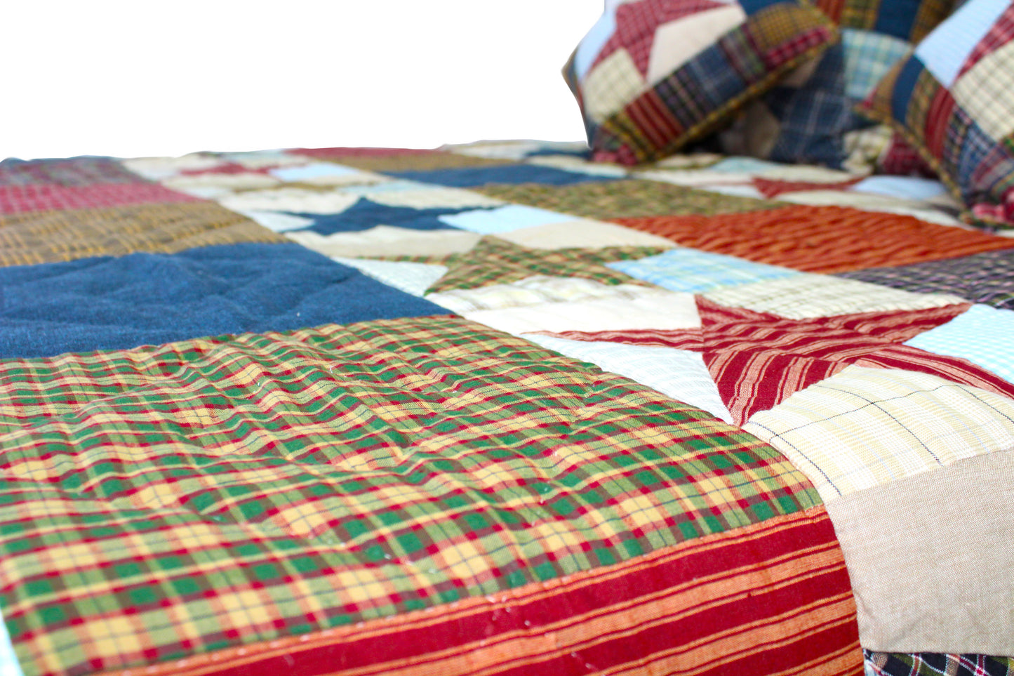 Stars and Squares Quilt, Hand cut and Patchwork cotton fabric blocks.