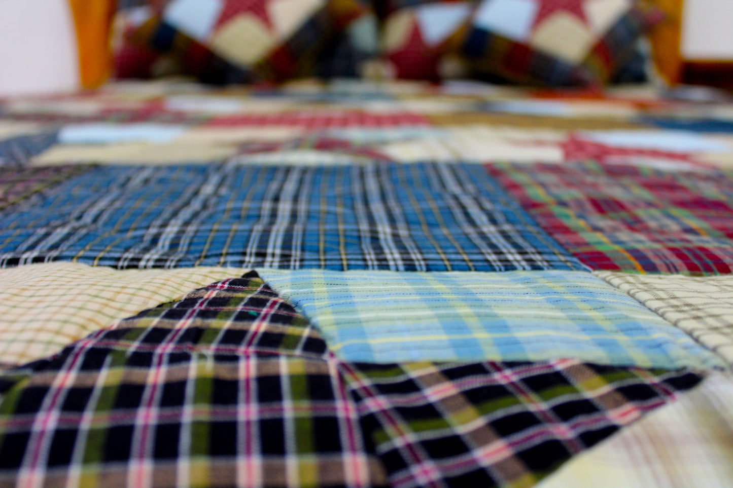 Stars and Squares Quilt, Hand cut and Patchwork cotton fabric blocks.