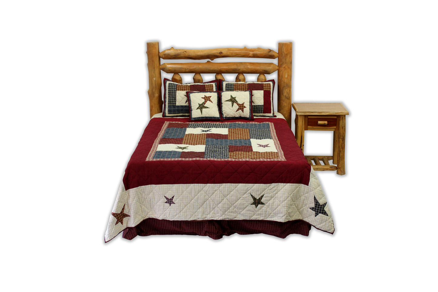 Countryside Star Quilt - Handmade, 100% Cotton Reversible Quilt with Rustic Patchwork & Appliqué Stars