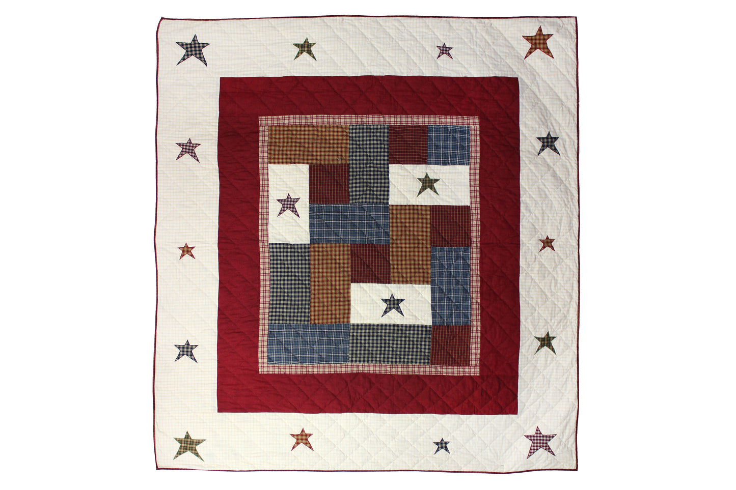 Countryside Star Quilt - Handmade, 100% Cotton Reversible Quilt with Rustic Patchwork & Appliqué Stars