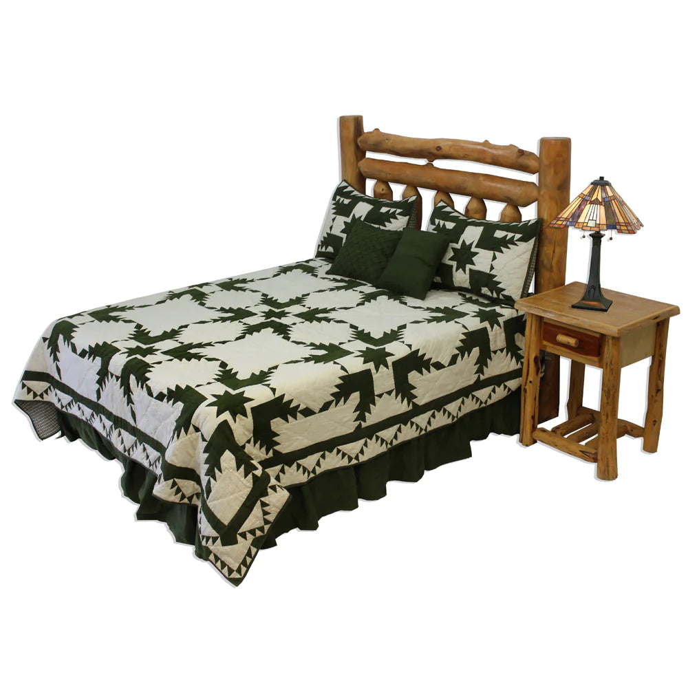 Emerald Feathered Star Quilt, Hand cut and Patchwork cotton fabric blocks.