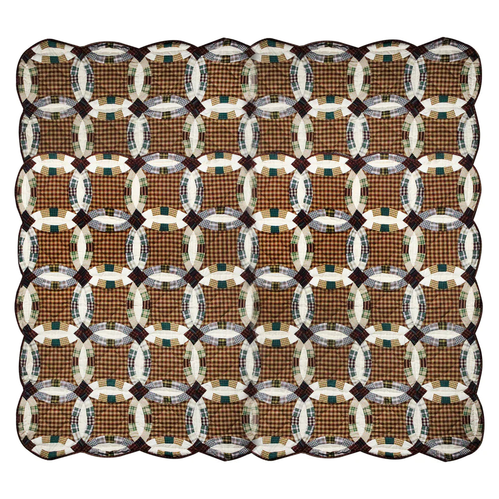 Farmland Wedding Ring Quilt, Hand cut and Patchwork cotton fabric blocks.
