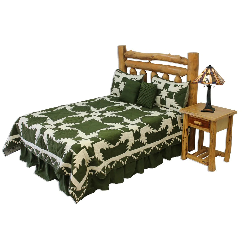 Green Feathered Star Quilt, Hand cut and Patchwork cotton fabric blocks.