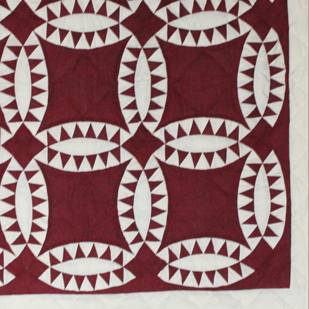 Red Wedding Ring Quilt, Hand cut and Patchwork cotton fabric blocks.
