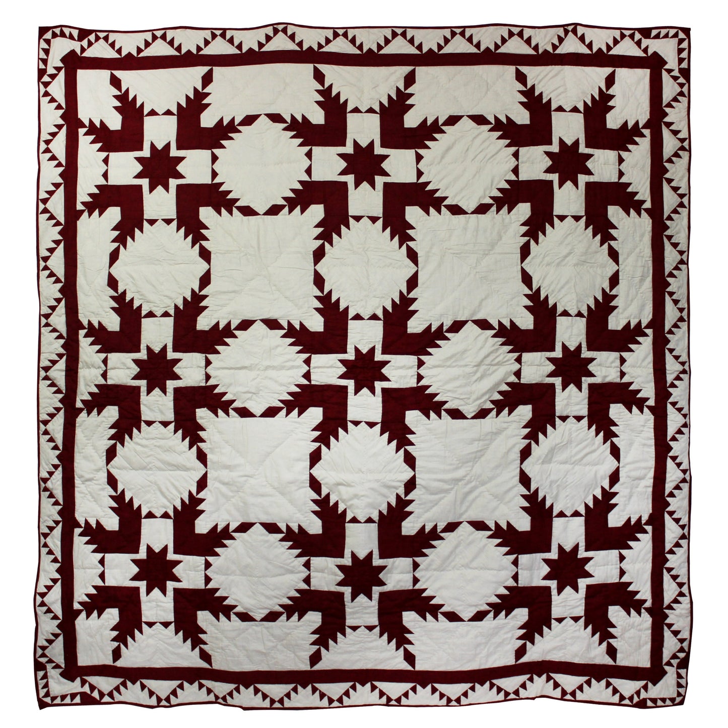 Ruby Feathered Star Quilt, Hand cut and Patchwork cotton fabric blocks.