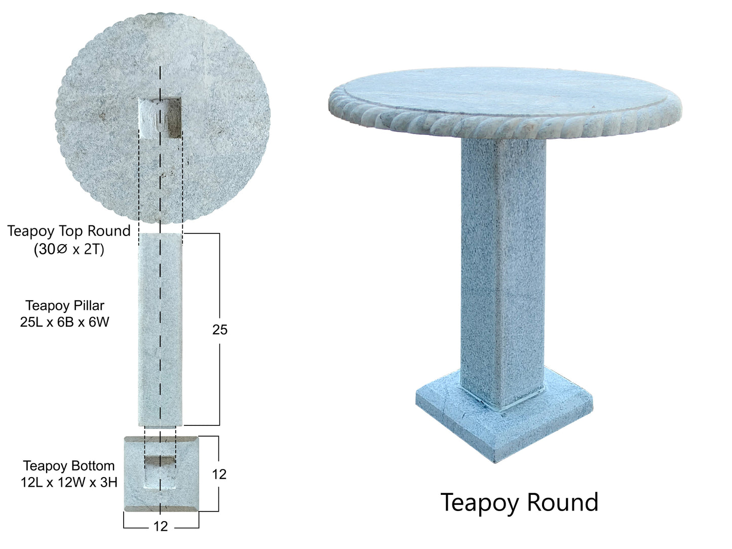 Circular Teapoy with 3 Curved Granite Stone Park Benches | Outdoor Ensemble | Granite Stone Park Set | Relaxing Outdoor Seating