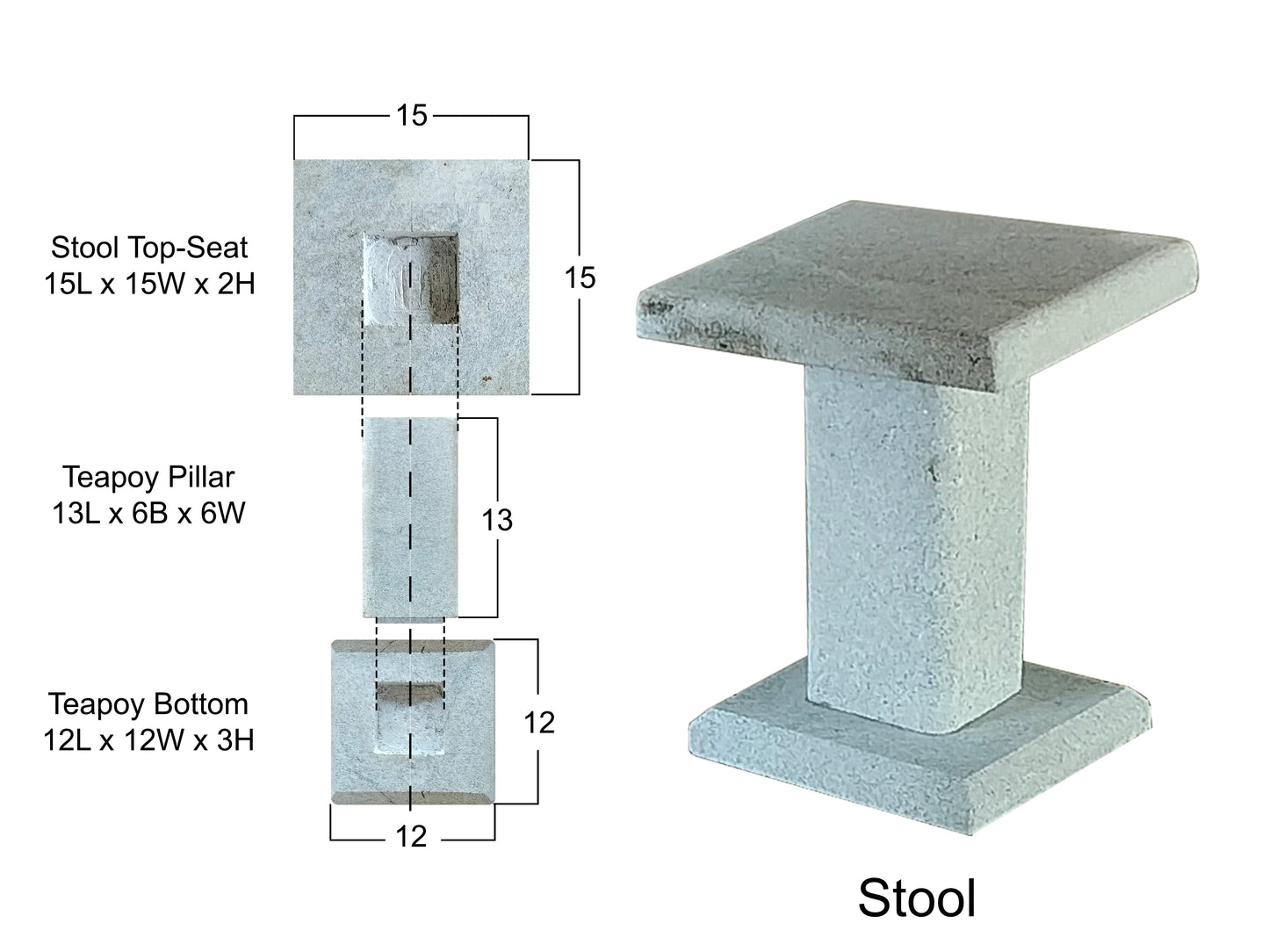 Elegant Natural Granite Stone Garden Seating | 4 Seater Square Stool and Teapoy Ensemble Set