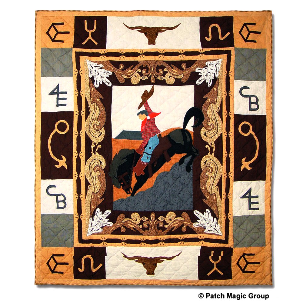 Patch Magic’s Brand Western - Embroidered Lap / Throw Quilt - Filled with Soft Cotton, Handmade, 100% Cotton Throw/Lap Quilt.