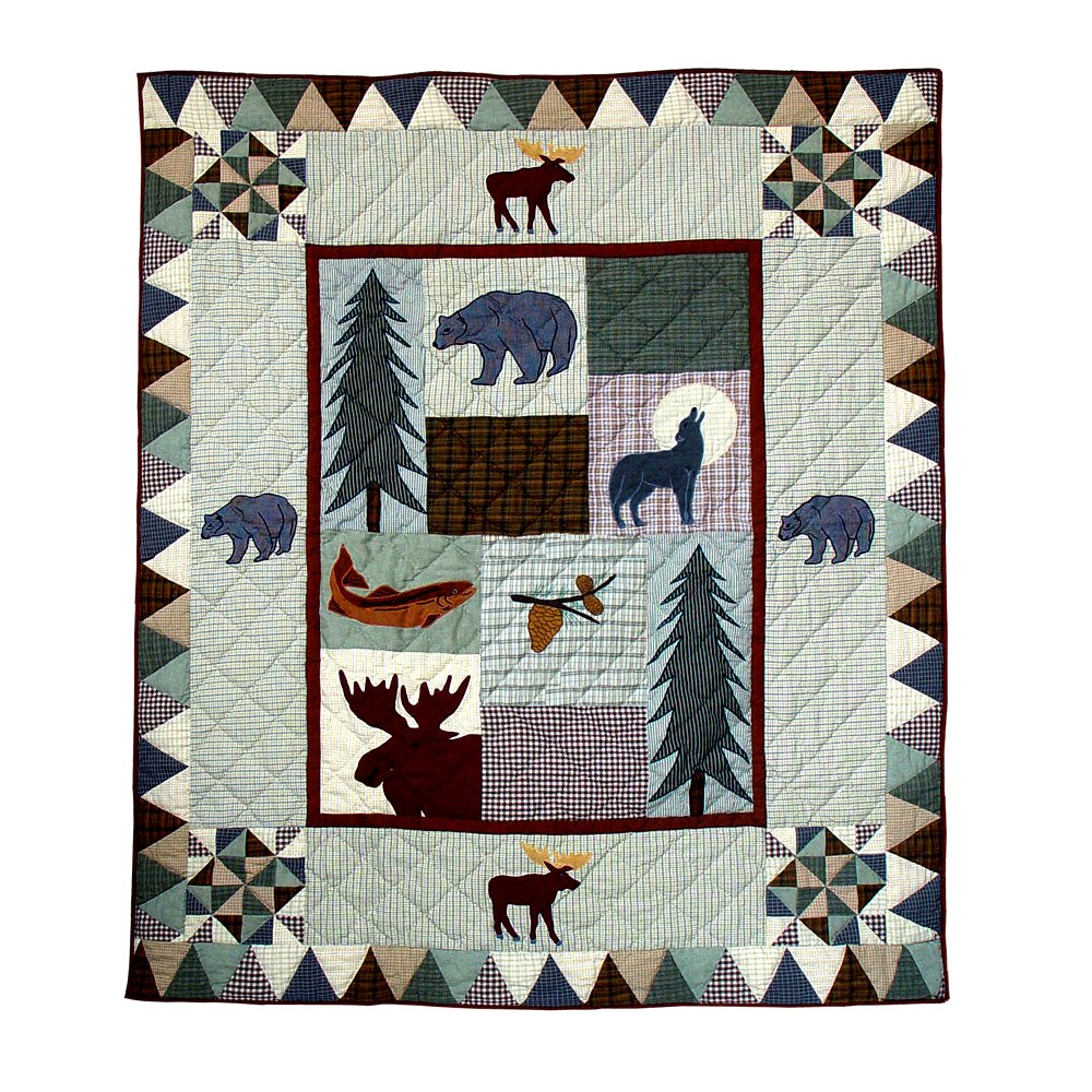 Patch Magic’s Mountain Whispers - Patchwork and Embroidery Mix Lap / Throw Quilt - Filled with Soft Cotton, Handmade, 100% Cotton Throw/Lap Quilt.