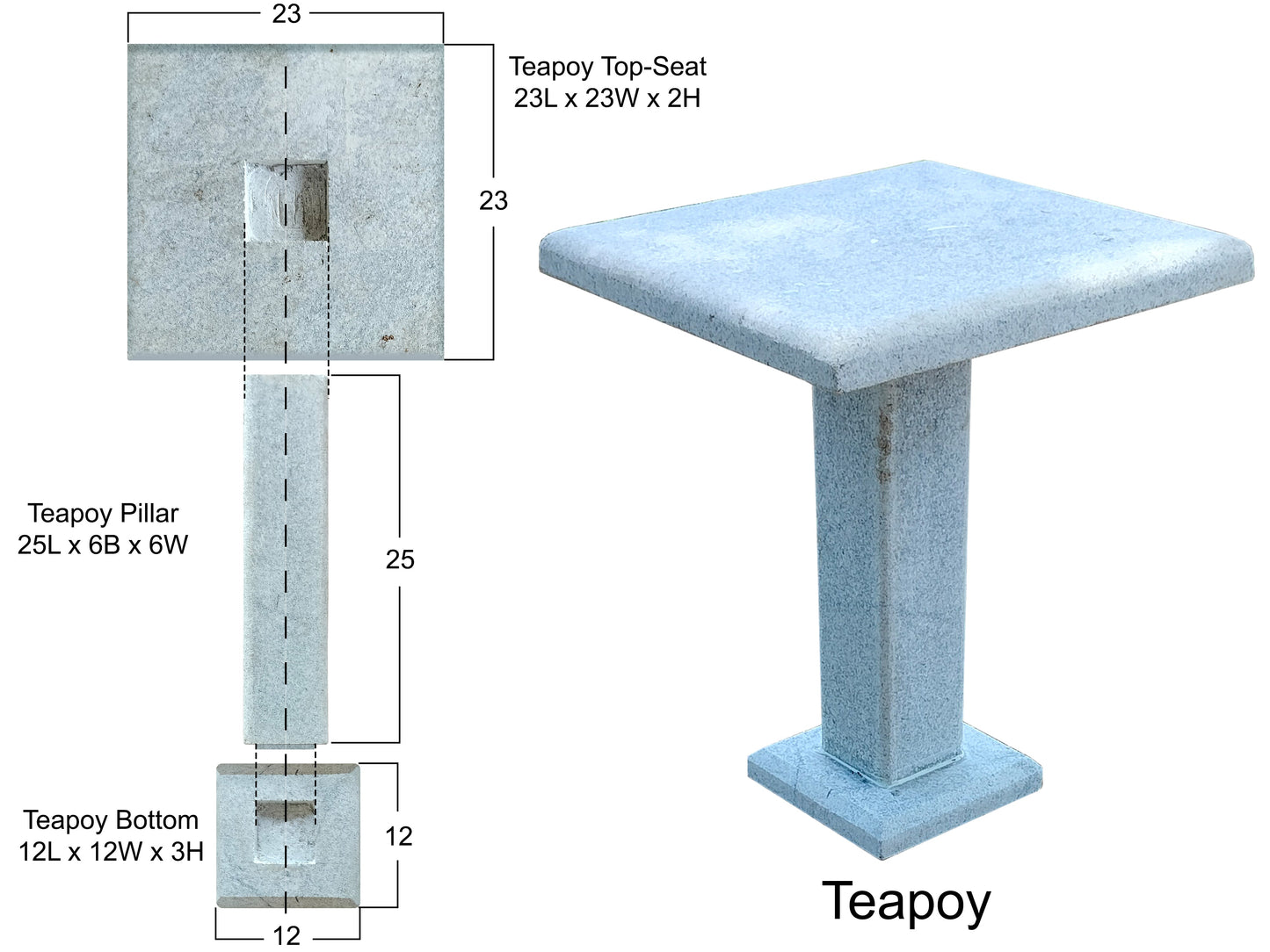 Elegant Natural Granite Stone Garden Seating | 4 Seater Square Stool and Teapoy Ensemble Set