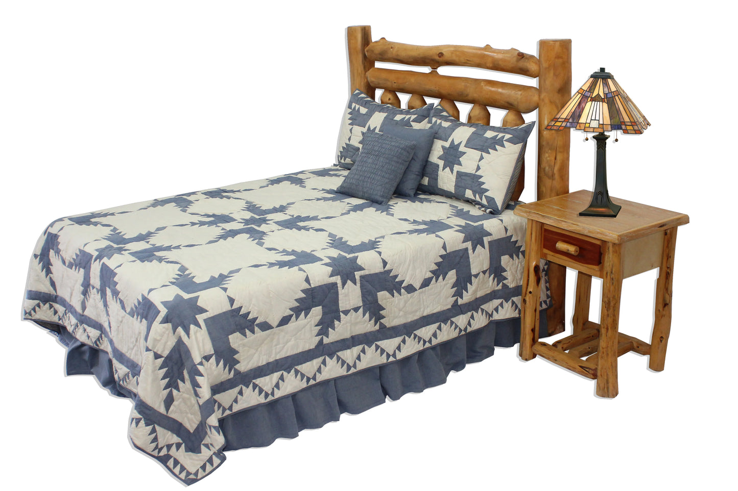 Denim Feathered Star/Feathered Star Quilt, Hand cut and Patchwork cotton fabric blocks.