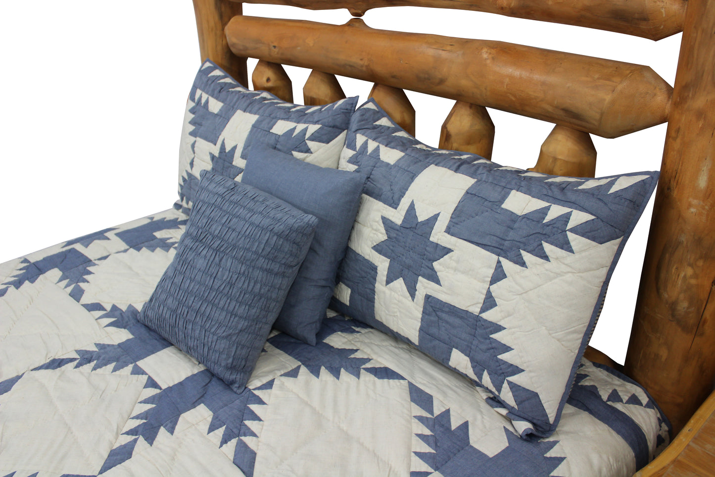Denim Feathered Star/Feathered Star Quilt, Hand cut and Patchwork cotton fabric blocks.