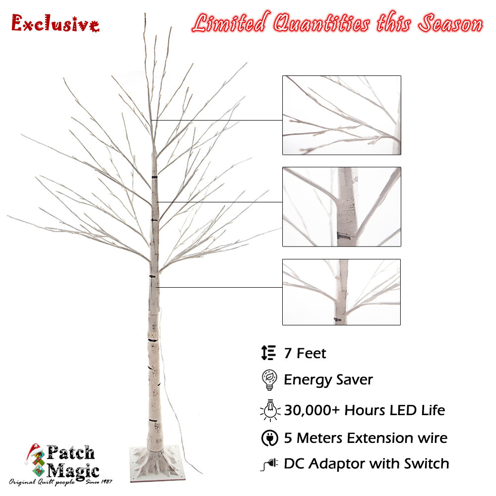Artificial LED Light Christmas tree, 7 Ft Height White birch tree with 160 Bulbs - Buy One Get One FREE!